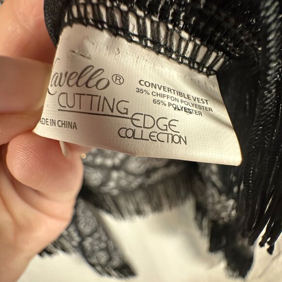 Lavello Womens Black & White Chiffon Convertible Fringe Vest Whimsical Sheer - Picture 4 of 8